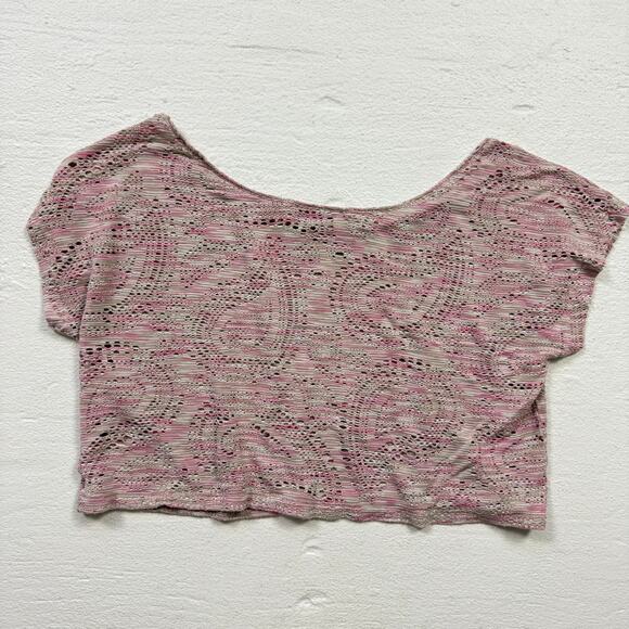 Vintage Y2K Loft Pink Paisley Mesh Knit Crop Top, Size Small - Picture 5 of 5